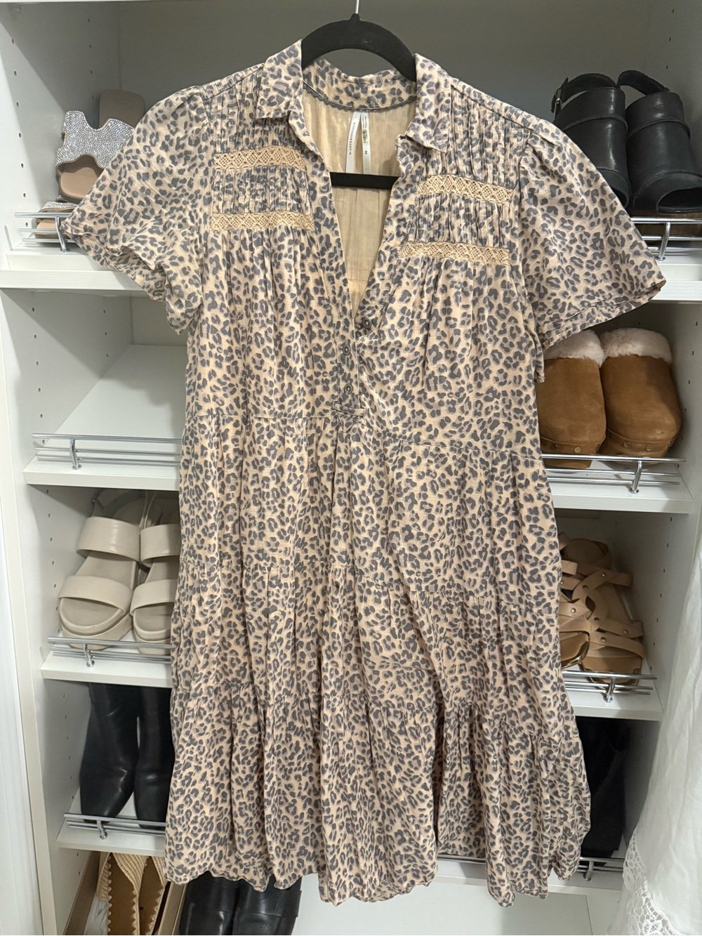 Anthropologie Beige and Gray Leopard Print Mini Dress